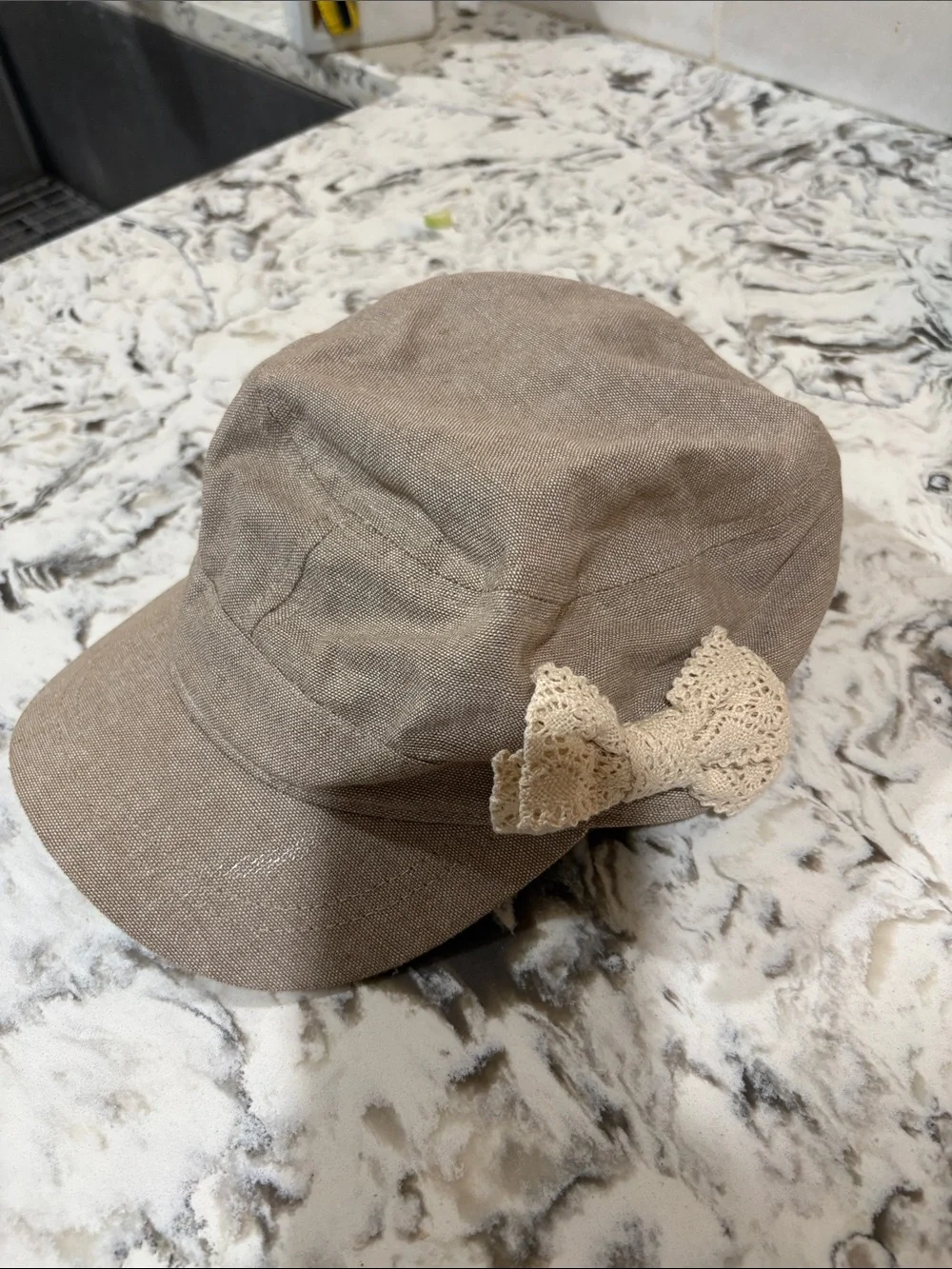 Kids Beige Linen Bow Cap - Neutral Summer Hat